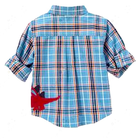 Gymboree Blue Dinosaur Plaid Button Down Long Sleeved Shirt, Toddler Size 2T. - Picture 3 of 9